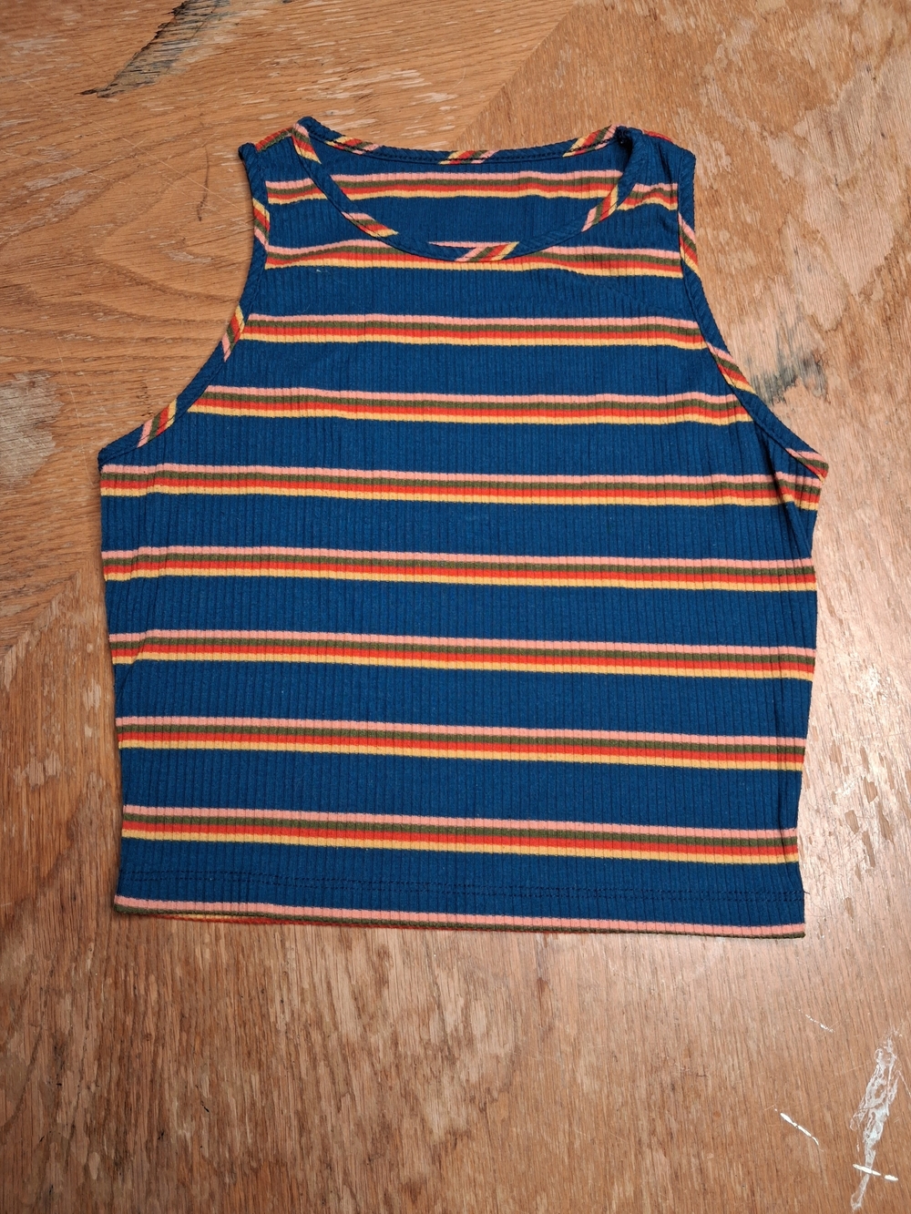 & Other Stories Navy Ribbed Crop Tank with Multicolor Stripes